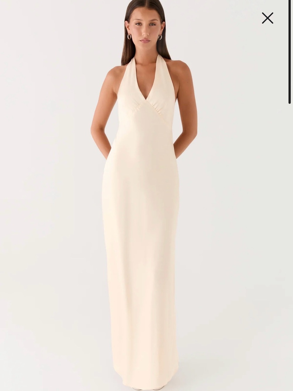 Heavy Hearted Satin Maxi Dress in Pearl